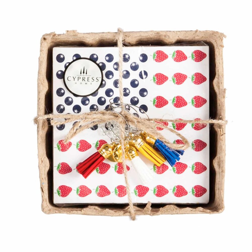 NWT - American Flag Napkins & Wine Glass Charms Gift Set